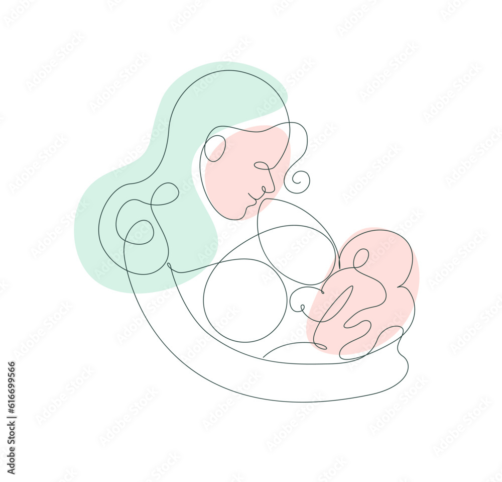 Breastfeeding Mother holding Baby in her arms. Woman Breast Feeding her newborn child vector illustration in Line Art style. Breastfeeding Mother holding Baby in her arms. Woman Breast Feeding her newborn child vector illustration in Line Art style.
