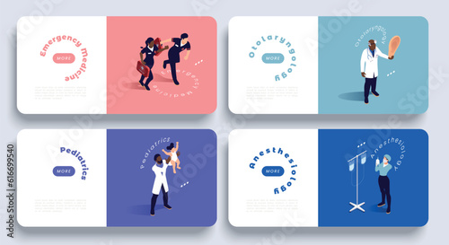 Sections Of Medicine Isometric Banner Set