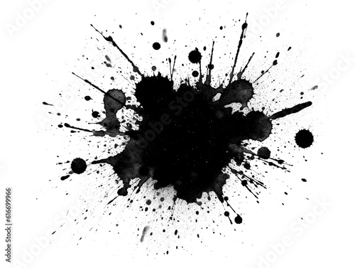 Black and white grunge ink splat isolated on transparent or white background, png
