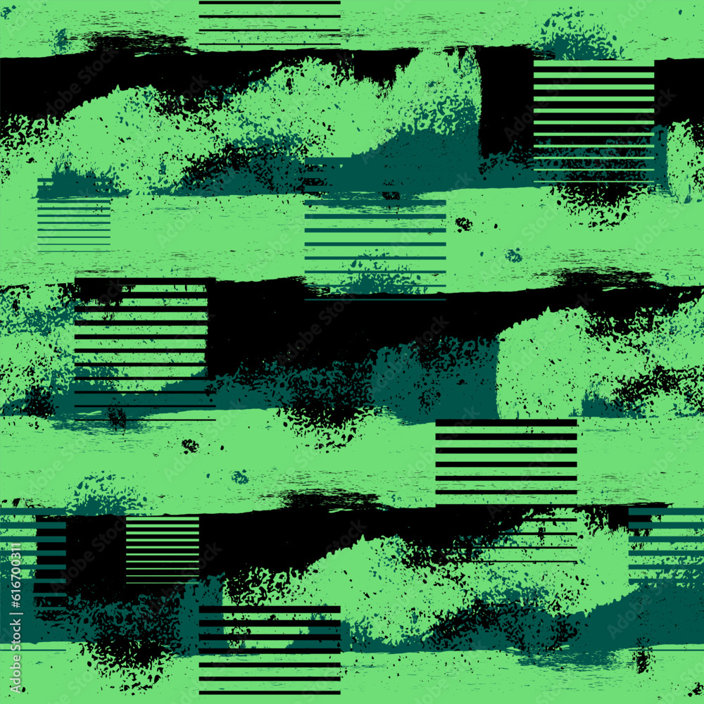 Abstract seamless grunge pattern with brush track silhouette. Green ...