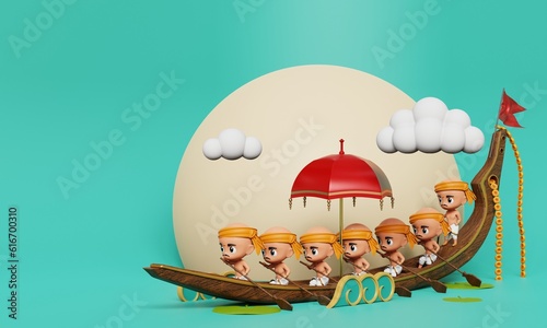 Konstfotografi 3d render onam festival with Vallam kali or boat race in yellow background