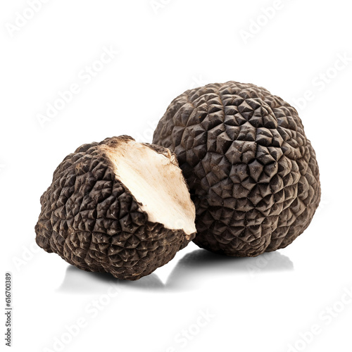 Black edible winter truffle isolated on transparent or white background, png