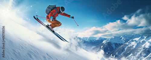 Freeride skiing skier jumping. generative ai
