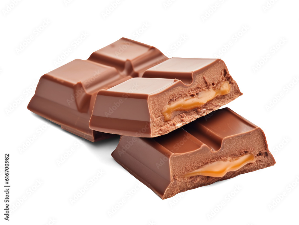 Chocolate bar with caramel filling isolated on transparent or white background, png