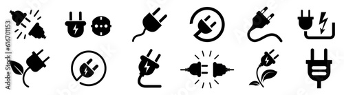 Electric plug set icons sign with cord, plug sign – stock vector