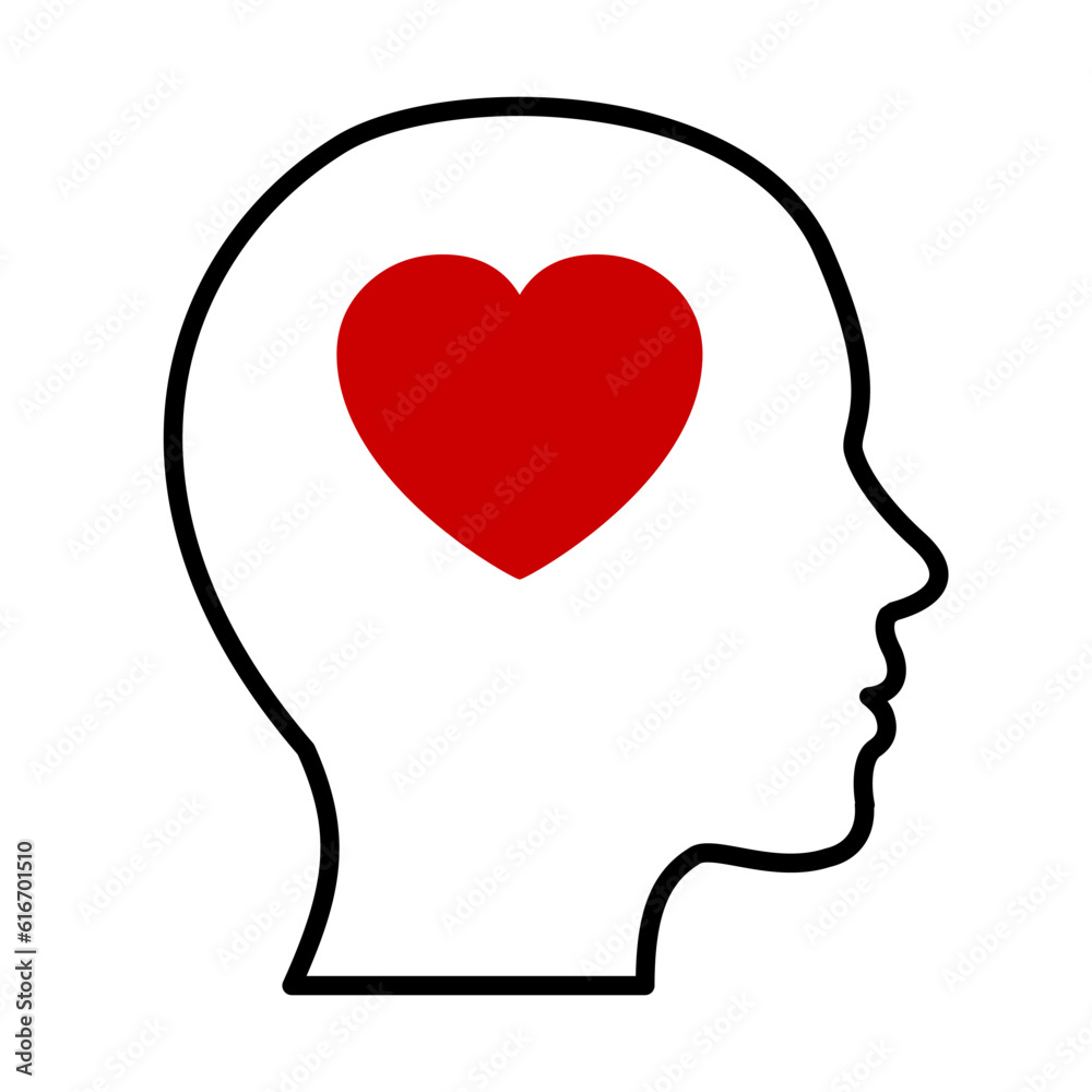 Positive and good thoughts concept, good quality to persevere challenging time, power of emotional intelligence, empathy and help icon in form human head and heart inside – stock vector