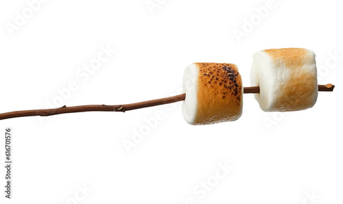 Toasted marshmallow on a stick isolated on transparent or white background, png photo