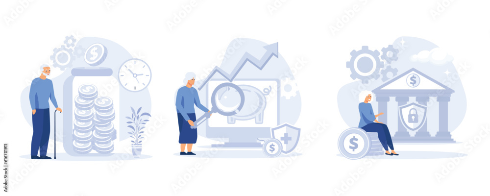 People characters investing money in pension fund. Health investment concept. flat vector modern illustration - obrazy, fototapety, plakaty 