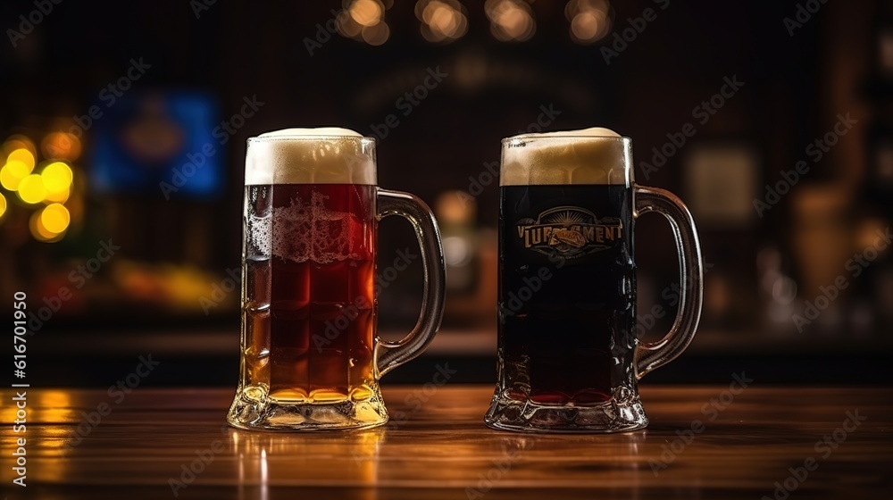 Beer festival glasses filled with cool, delicious beer illustrations.AI generated.
