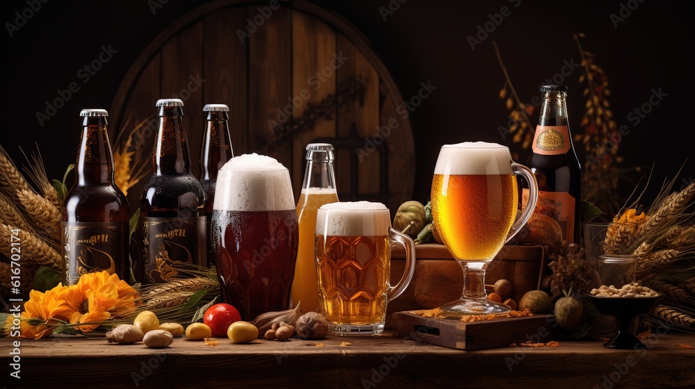 Beer festival glasses filled with cool, delicious beer illustrations.AI generated.