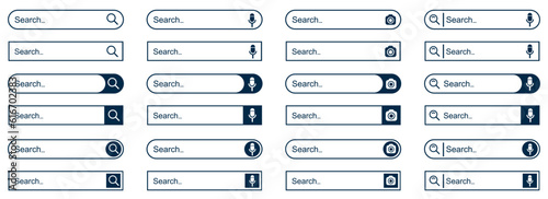 Set search bar web page internet browser button, search box template isolated, various shape search bar boxes collection icon – vector