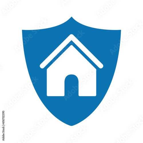 House and real estate insurance icon, house and shield sign, housing insurance against impending loss and fire, building extraordinary events insurance concepts - stock vector