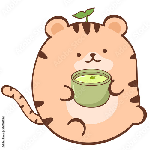 tiger drinking tea