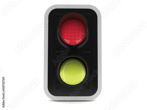 Tennis ball inside red traffic light