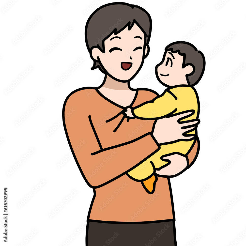 赤ちゃんを抱っこする笑顔の母親 赤ちゃんを抱っこする笑顔の母親