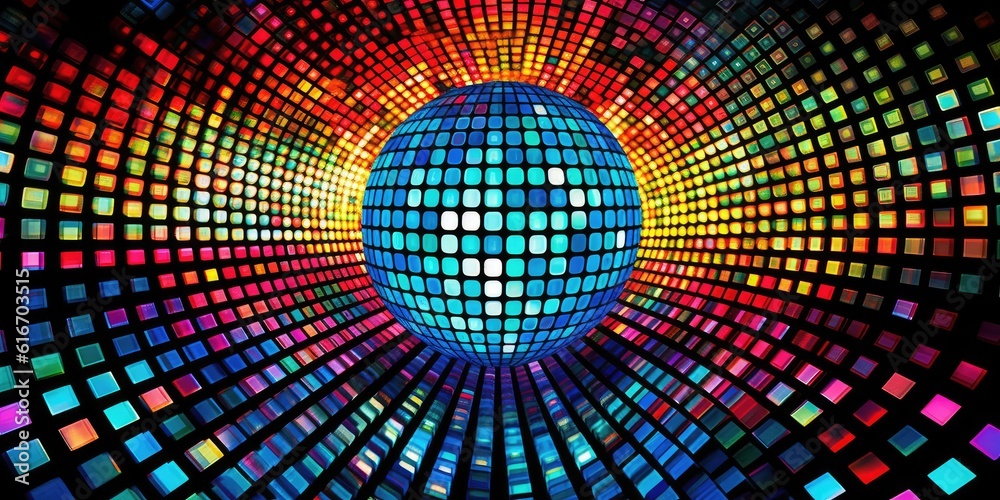 Disco ball with multiple colored blocks moving around Disco ball with multiple colored blocks moving around