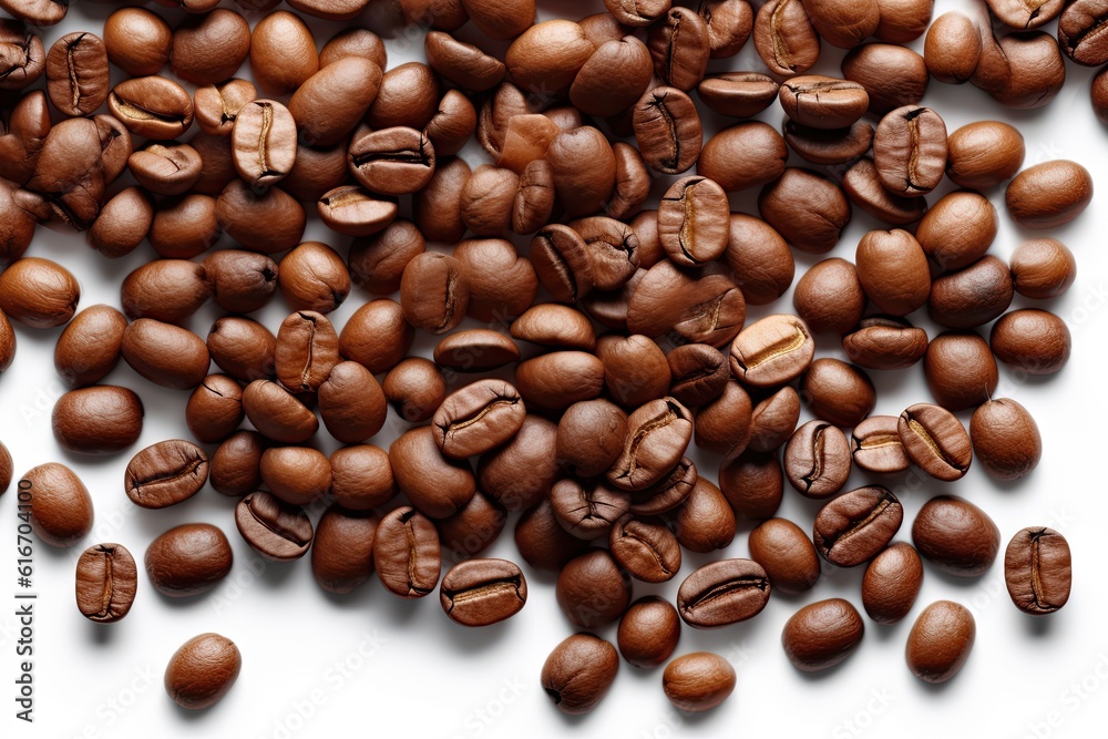 Morning Boost. Closeup of Espresso Coffee Beans on a White Background Morning Boost. Closeup of Espresso Coffee Beans on a White Background