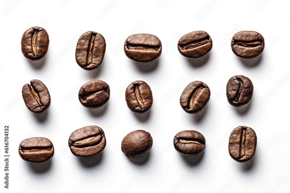 Morning Boost. Closeup of Espresso Coffee Beans on a White Background Morning Boost. Closeup of Espresso Coffee Beans on a White Background