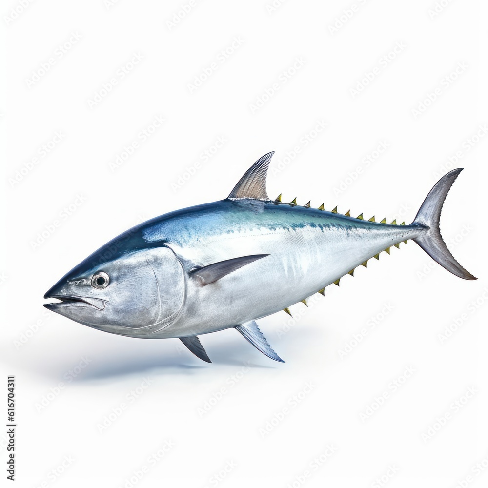 Tuna Water Animal. Isolated on White Background. Generative AI. Tuna Water Animal. Isolated on White Background. Generative AI.