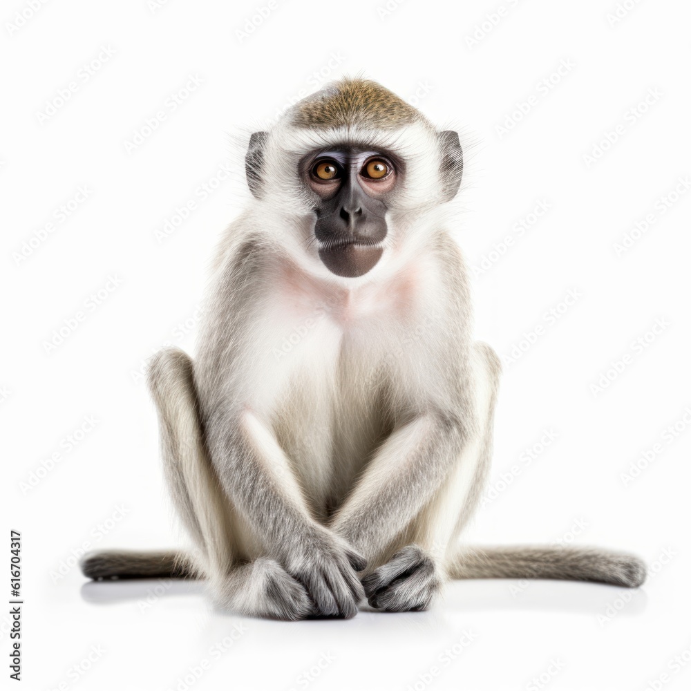Obraz premium Vervet Monkey Savanna Animal. Isolated on White Background. Generative AI.