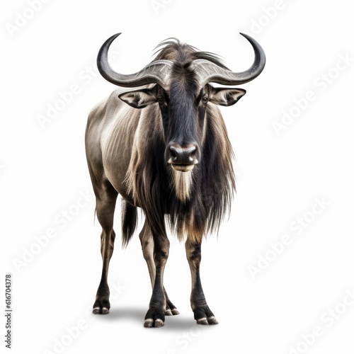 Wildebeest Savanna Animal. Isolated on White Background. Generative AI.