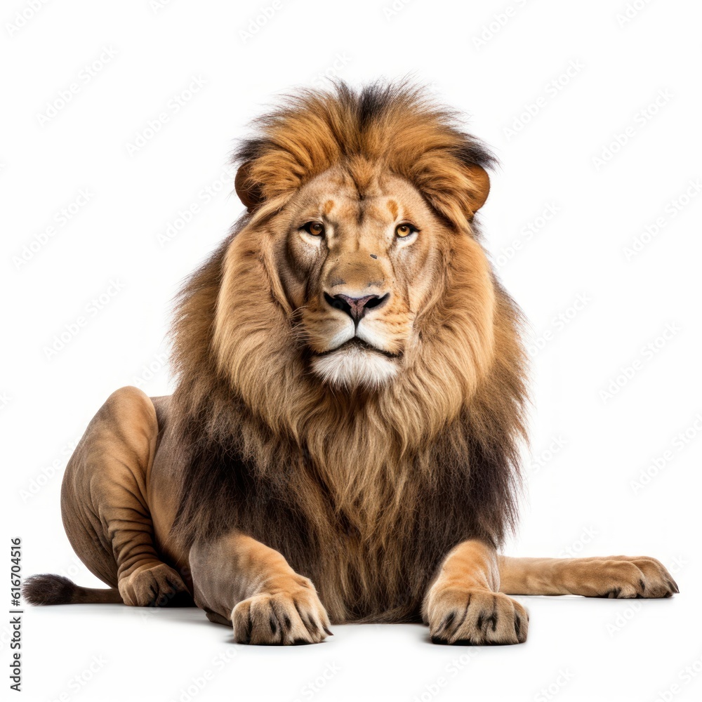 Naklejka premium African Lion Savanna Animal. Isolated on White Background. Generative AI.
