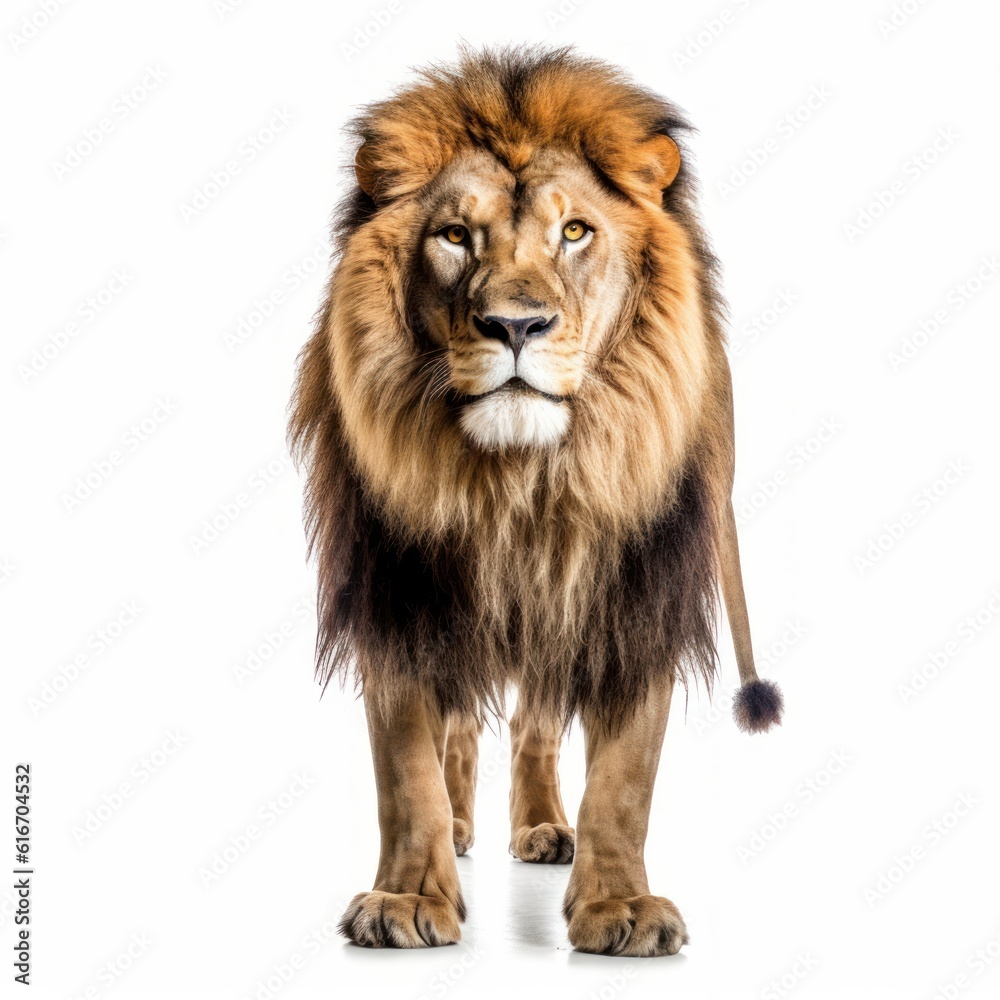 African Lion Savanna Animal. Isolated on White Background. Generative AI.