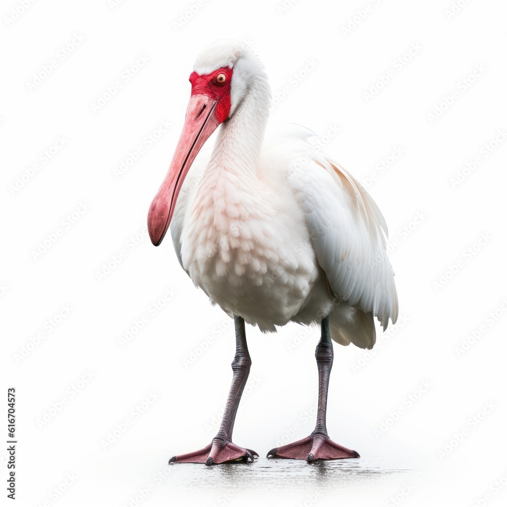 Fototapeta premium African Spoonbill Savanna Animal. Isolated on White Background. Generative AI.