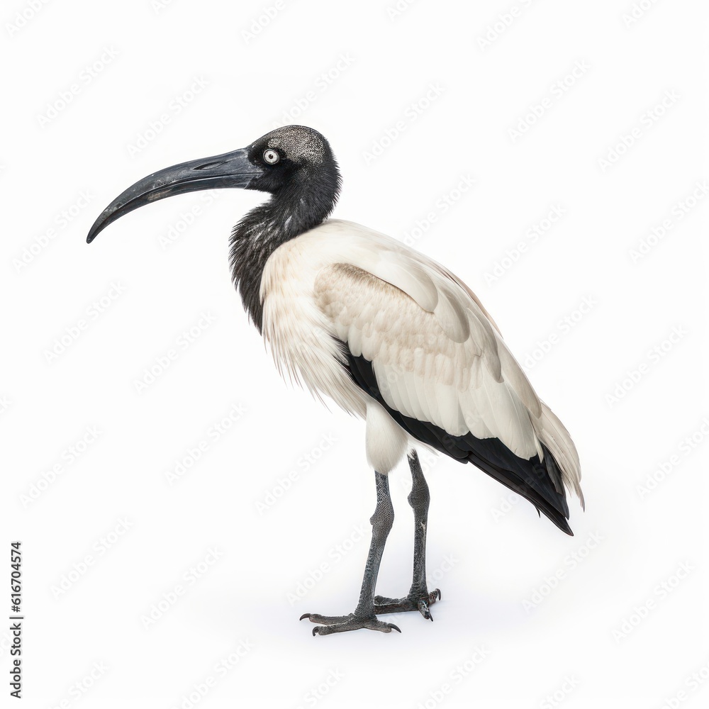 Fototapeta premium African Sacred Ibis Savanna Animal. Isolated on White Background. Generative AI.