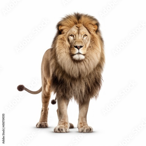 African Lion Savanna Animal. Isolated on White Background. Generative AI. © bomoge.pl