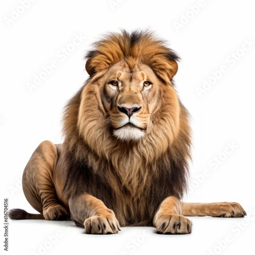 African Lion Savanna Animal. Isolated on White Background. Generative AI. © bomoge.pl