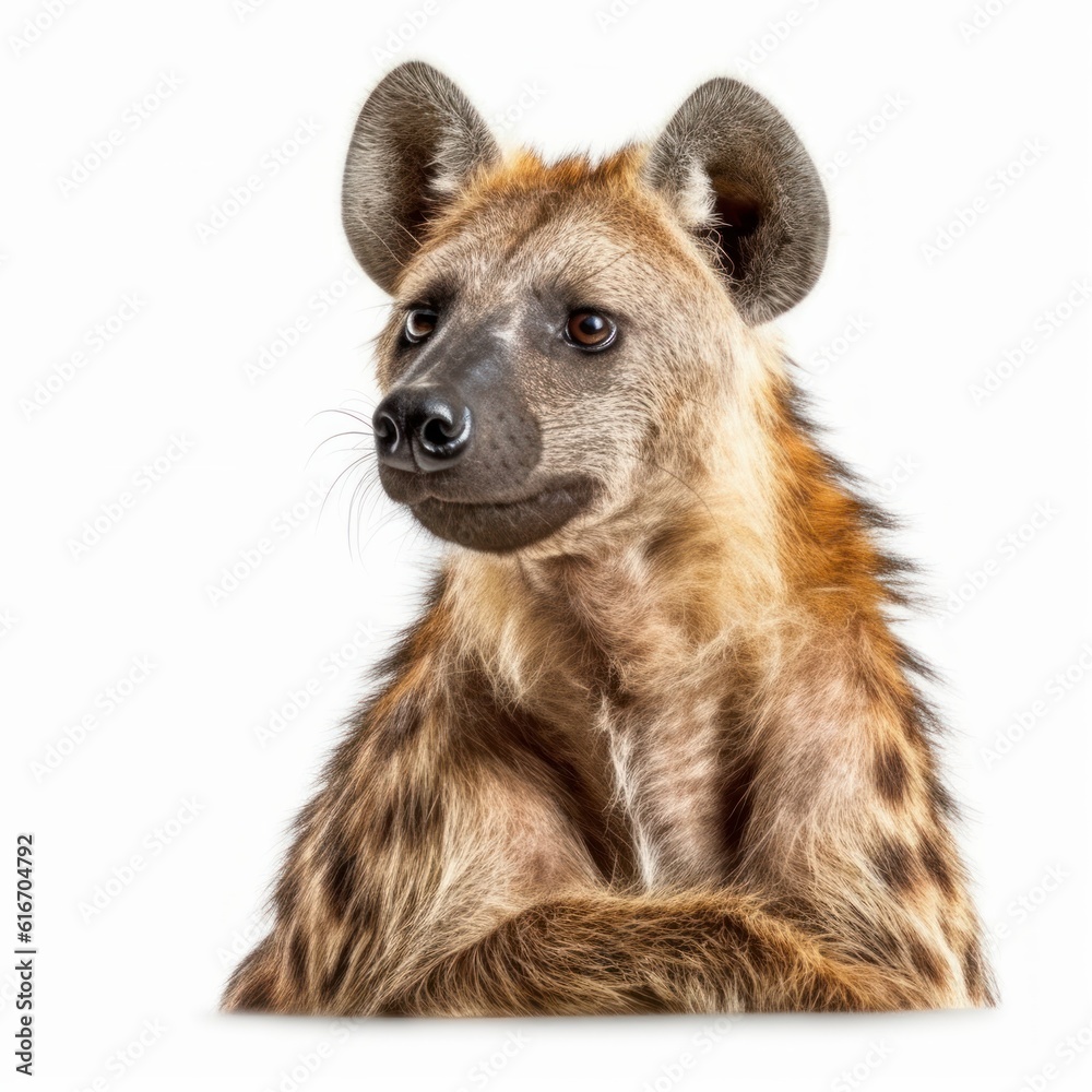 Brown Hyaena Savanna Animal. Isolated on White Background. Generative AI. Brown Hyaena Savanna Animal. Isolated on White Background. Generative AI.