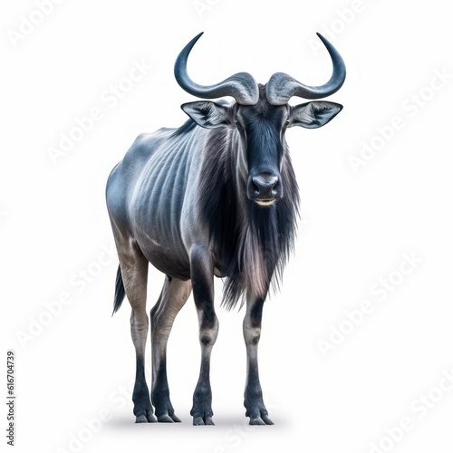 Blue Wildebeest Savanna Animal. Isolated on White Background. Generative AI.