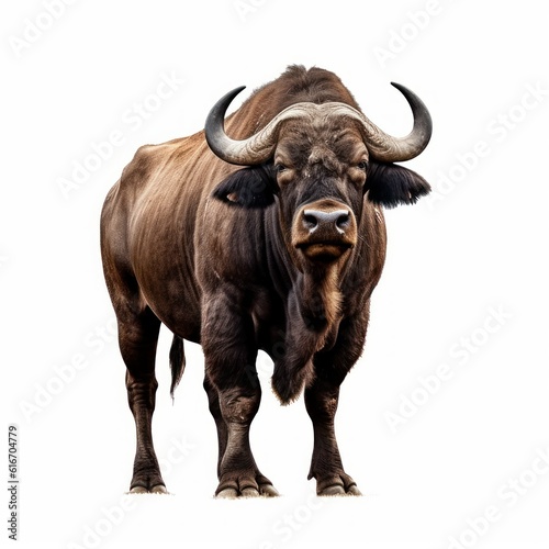 Cape Buffalo Savanna Animal. Isolated on White Background. Generative AI. © bomoge.pl