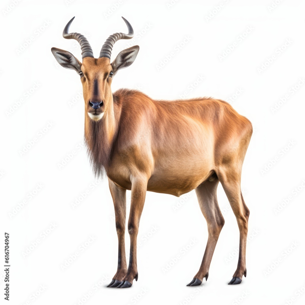 Hartebeest Savanna Animal. Isolated on White Background. Generative AI.