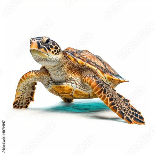 Green sea turtle Water Animal. Isolated on White Background. Generative AI.