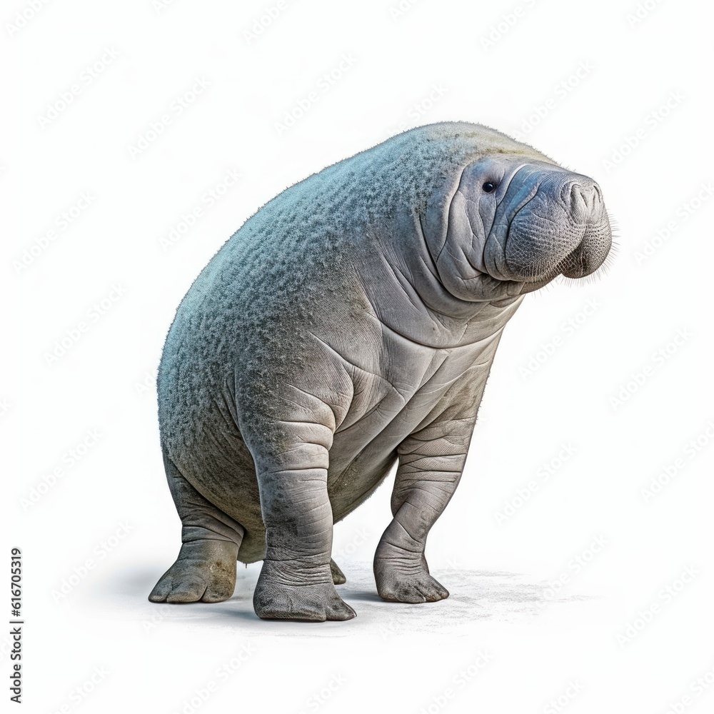Naklejka premium Manatee Water Animal. Isolated on White Background. Generative AI.