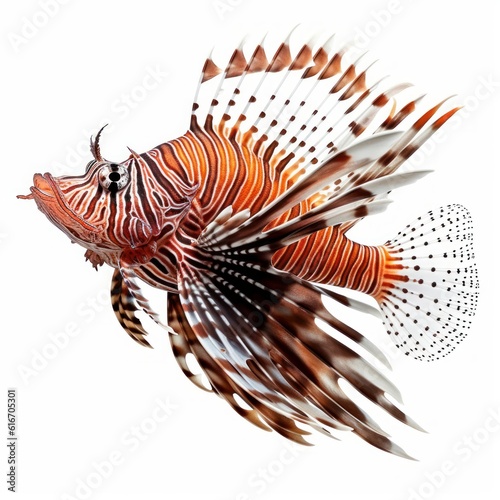 Lionfish Water Animal. Isolated on White Background. Generative AI.