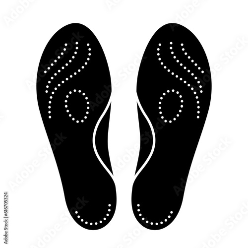 Orthopedic insoles silhouette icon isolated on white background. Vector illustration of orthotic arch support.