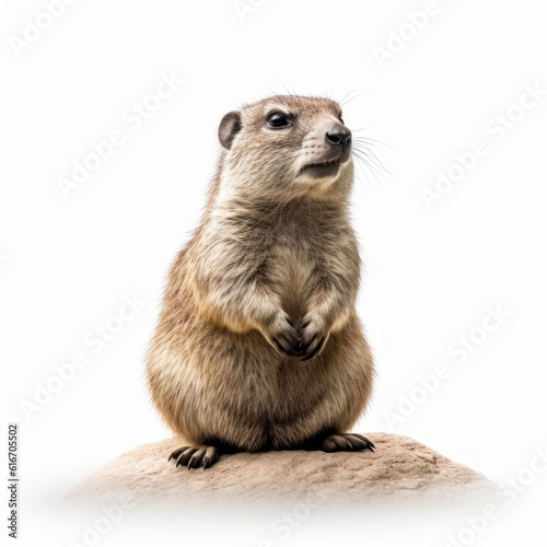 Rock Hyrax Savanna Animal. Isolated on White Background. Generative AI.