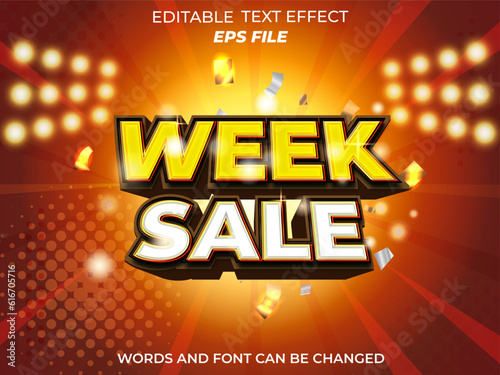 week sale  text effect, font editable, typography, 3d text. vector template