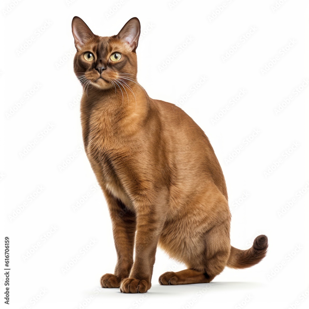 Standing Burmese Cat. Isolated on Caucasian, White Background. Generative AI.