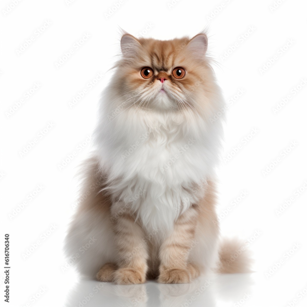Standing Persian Cat. Isolated on Caucasian, White Background. Generative AI.