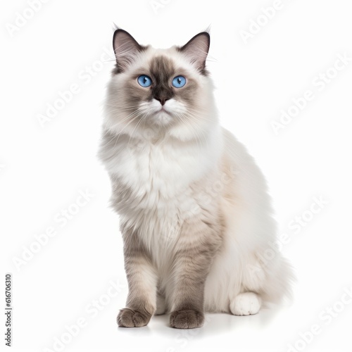 Standing Ragdoll Cat. Isolated on Caucasian, White Background. Generative AI.