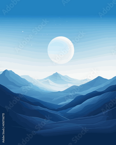 Mountain landscape vector art with blue hues. © W&S Stock
