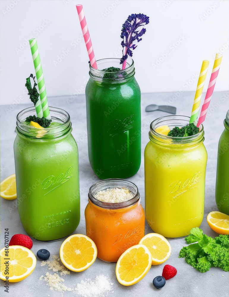 Smoothies with different kinds of fruits
