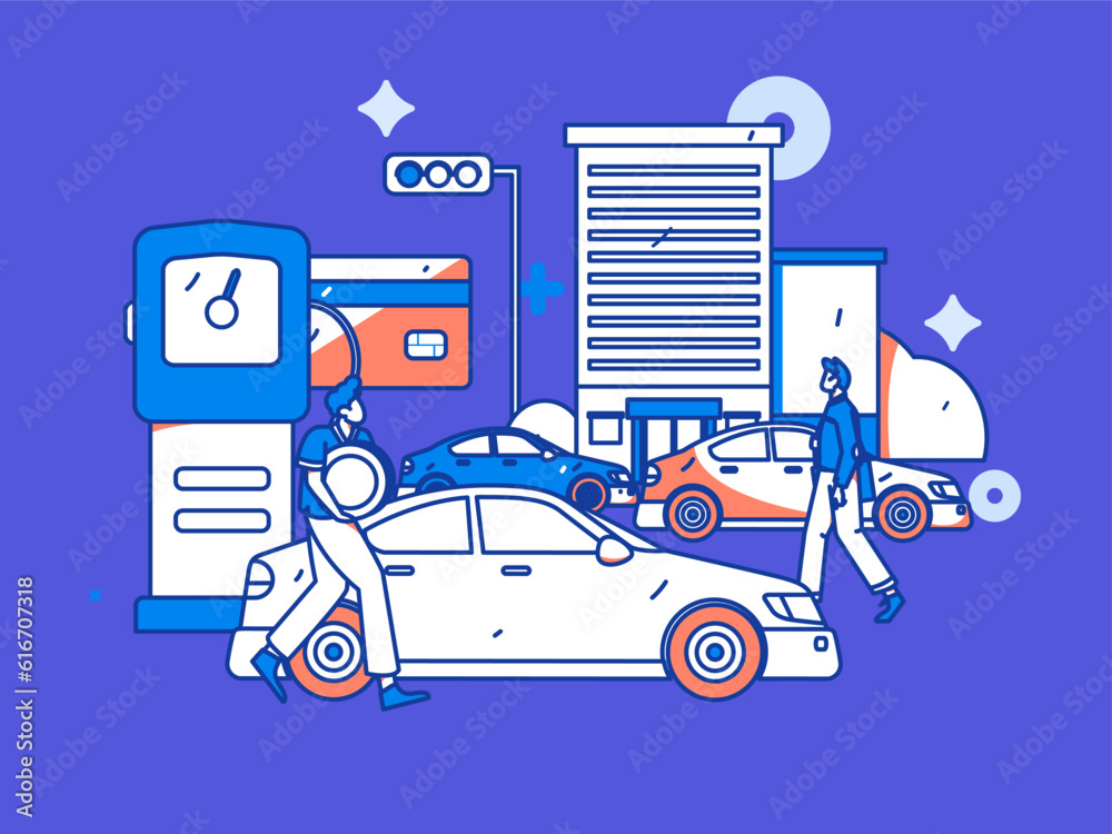 Vector internet operation hand-drawn illustration of people getting discounts for car refueling
Vector internet operation hand-drawn illustration of people getting discounts for car refueling
