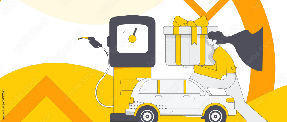 Fototapeta premium Vector internet operation hand-drawn illustration of people getting discounts for car refueling 