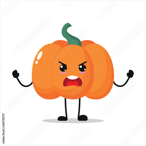 Cute angry pumpkin character. Funny furious pumpkin cartoon emoticon in flat style. vegetable emoji vector illustration