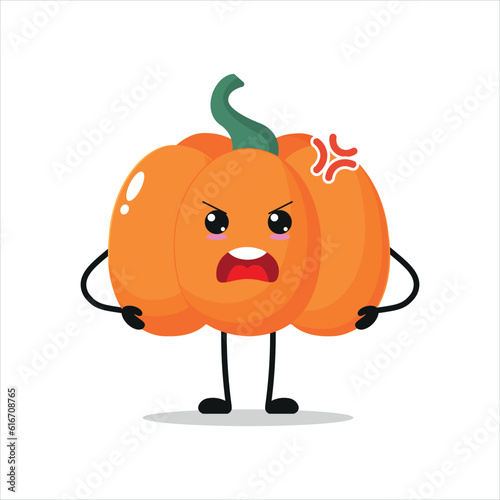 Cute angry pumpkin character. Funny mad pumpkin cartoon emoticon in flat style. vegetable emoji vector illustration